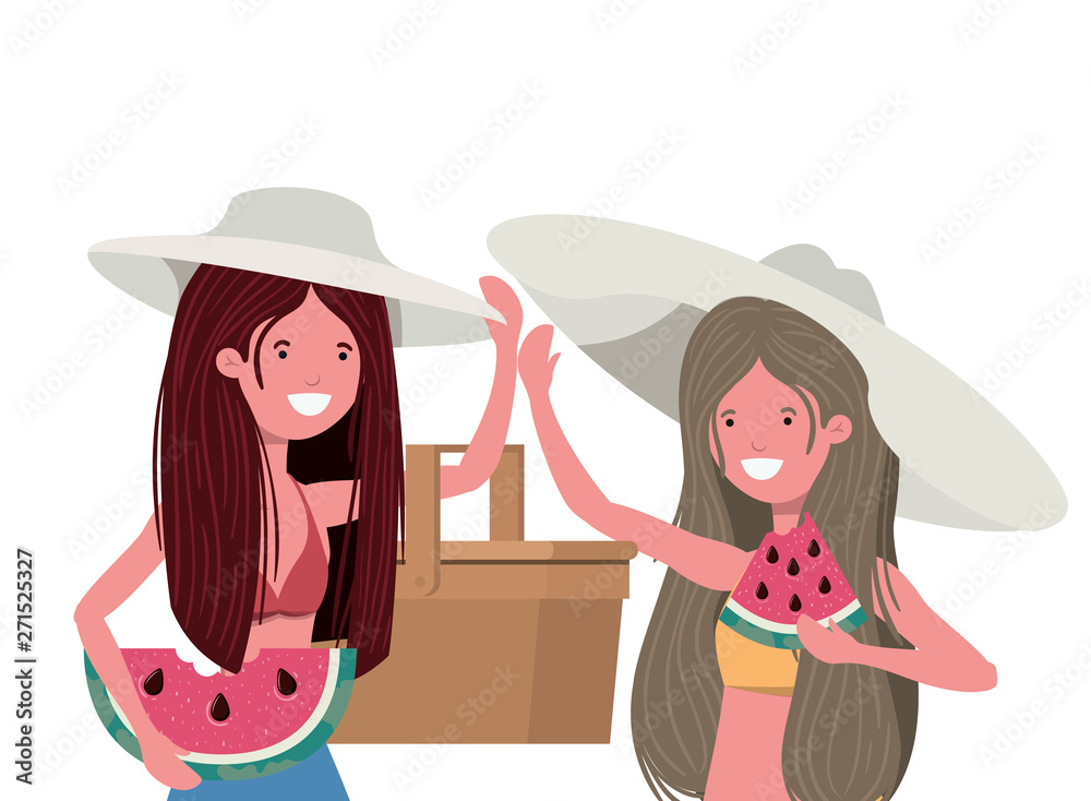 women with portion of watermelon in hand in white background women with portion of watermelon in hand in white background