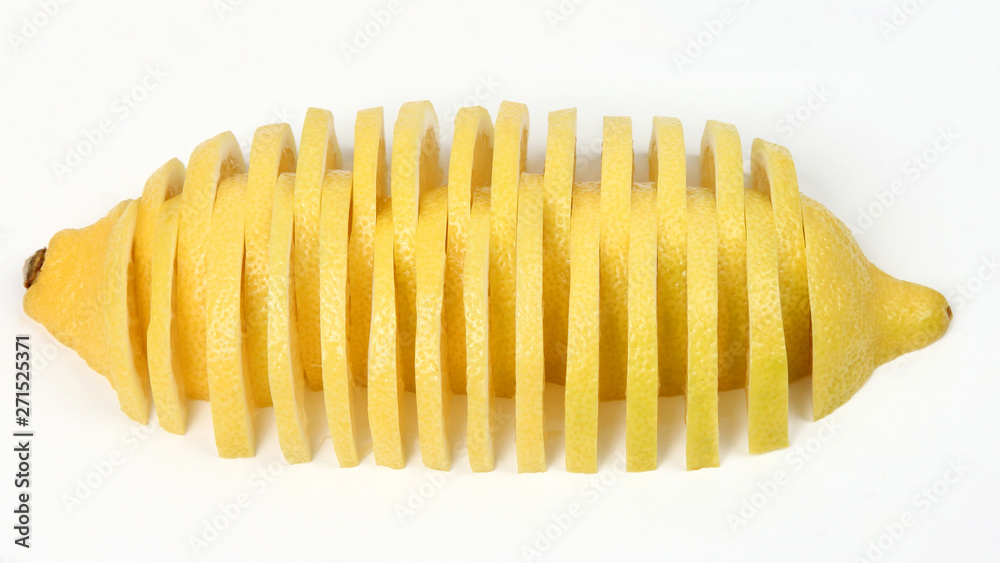 cut into long slices a lemon on a white background cut into long slices a lemon on a white background