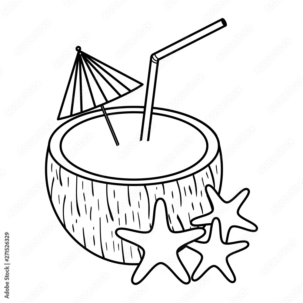 tropical coconut cocktail with starfish summer icon tropical coconut cocktail with starfish summer icon