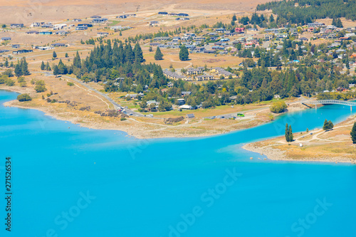 View of Lake Tekapo and cityscape at South island New Zealand