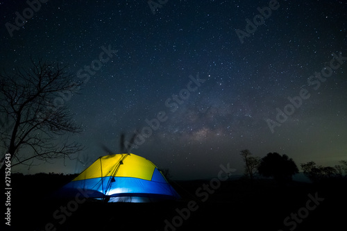 View of camping under the milky way and night sky