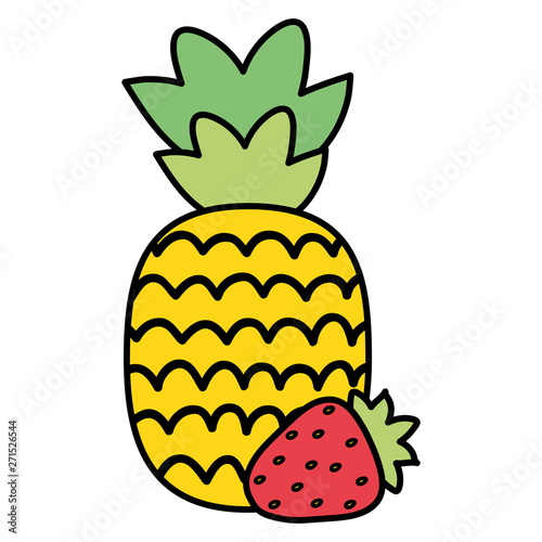 fresh pineapple with strawberry fruits summer icons