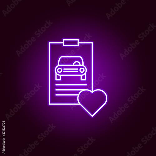 report car heart outline icon in neon style. Elements of car repair illustration in neon style icon. Signs and symbols can be used for web, logo, mobile app, UI, UX