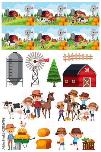 Set of farm object and background