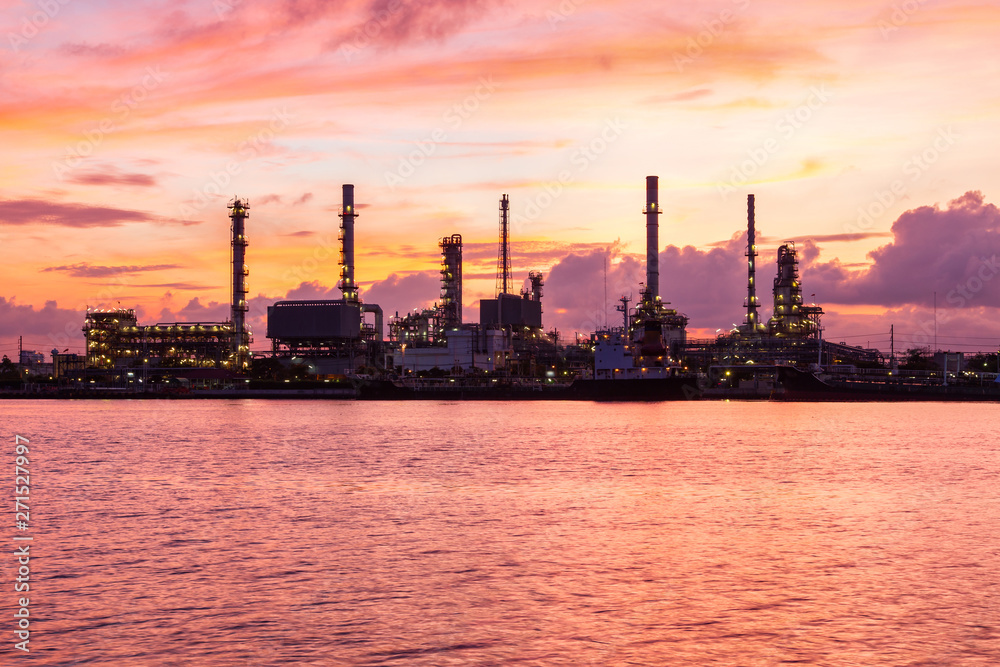 Petroleum oil refinery factory over sunrise in the morning, Bangkok, Thailand