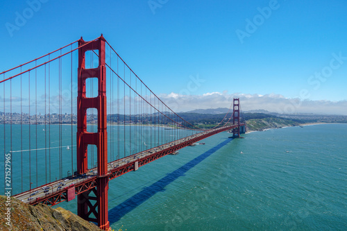 Famous Golden Gate Bridge. Suspension bridge spanning the Golden Gate. The structure links the American city of San Francisco, California, the northern tip of the San Francisco Peninsula to Marin C