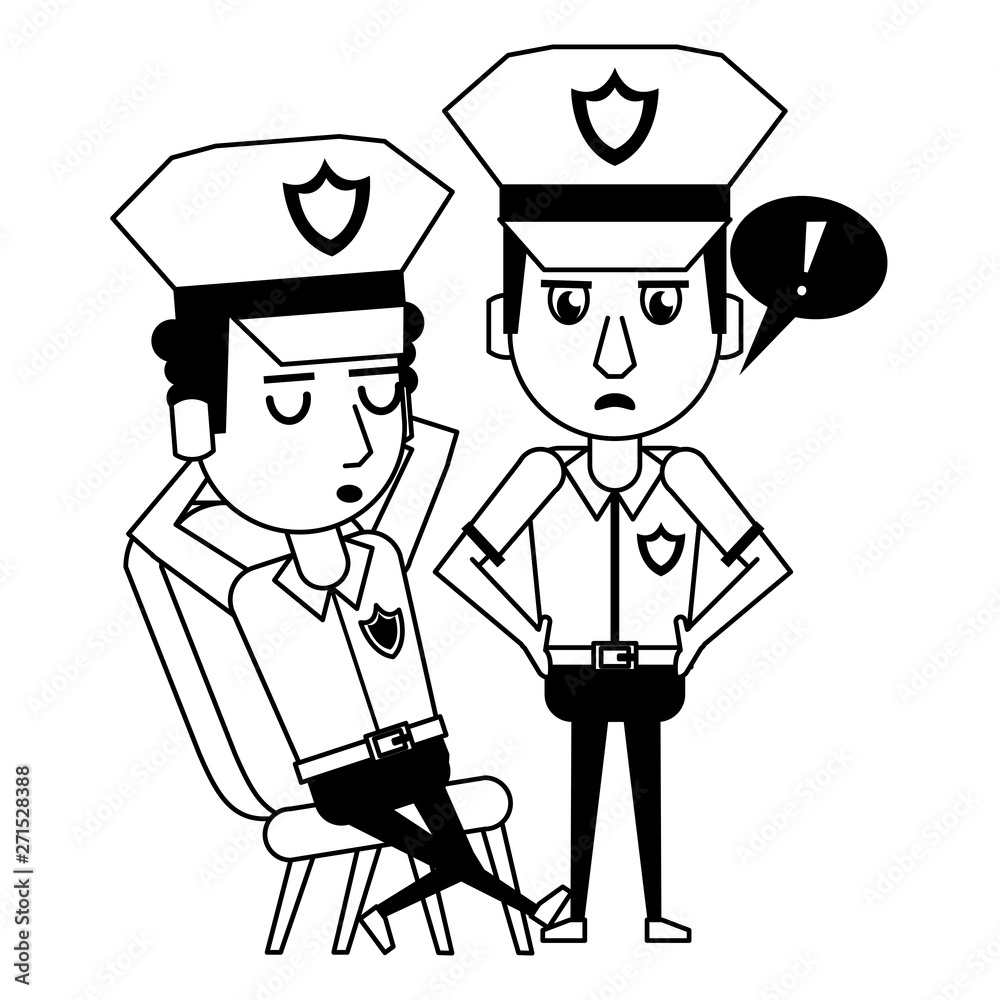 policemen working avatar cartoon character in black and white policemen working avatar cartoon character in black and white