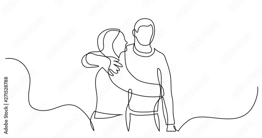 Self drawing line animation of young couple of friends hugging each other Self drawing line animation of young couple of friends hugging each other