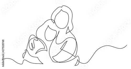 Self drawing line animation of mother and daughter hugging each other