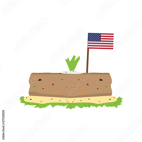 Isolated meatloaf with a flag of United States. Tradicional american food - Vector