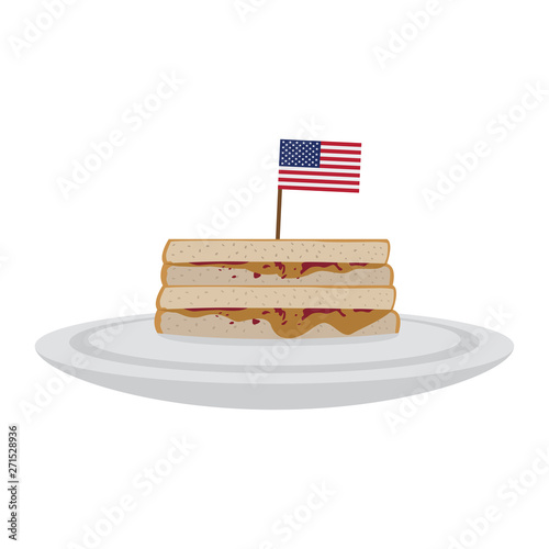 Peanut butter sandwich with the flag of United States. American fast food - Vector