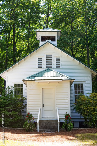 An old white chapel in the Appalachian mountains of North Carolina.