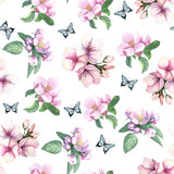 Watercolor blooming flowers. Suitable for creating patterns, cards, invitations.