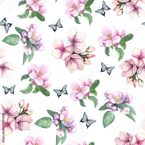 Watercolor blooming flowers. Suitable for creating patterns, cards, invitations.