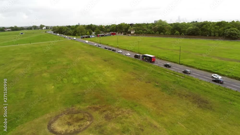 Aerial shot of the hi-way beside the field
