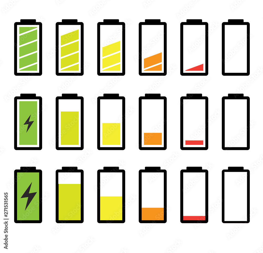 Battery Charging Color Various Design on White Logo Symbol Vector Battery Charging Color Various Design on White Logo Symbol Vector