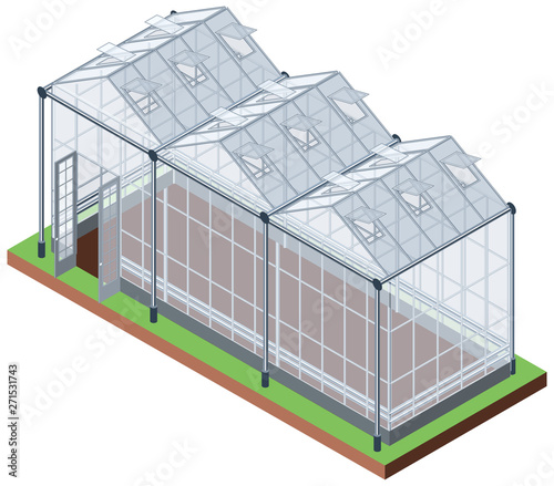 Greenhouse of three sections isometric icon isolated on white