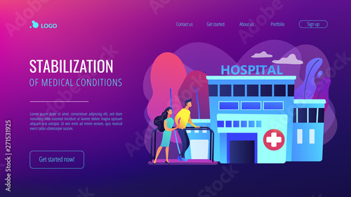 Therapist working with patient at rehabilitation center. Rehabilitation center, rehabilitation hospital, stabilization of medical conditions concept. Website vibrant violet landing web page template.