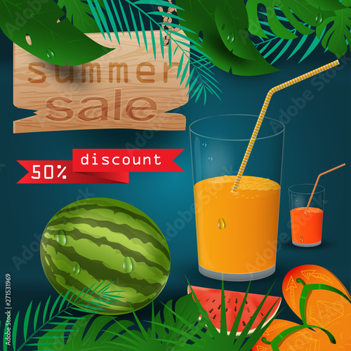 background illustration_6_on tropical leaf background  concept design for coupon  ticket  sale  discount and travel during summer vacation
