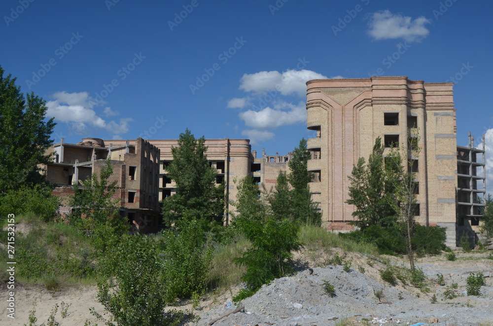 Abandoned construction site of Hospital. Abandoned at 1991,during Ukrainian undependence crisis. Kiev Region,Ukraine Abandoned construction site of Hospital. Abandoned at 1991,during Ukrainian undependence crisis. Kiev Region,Ukraine