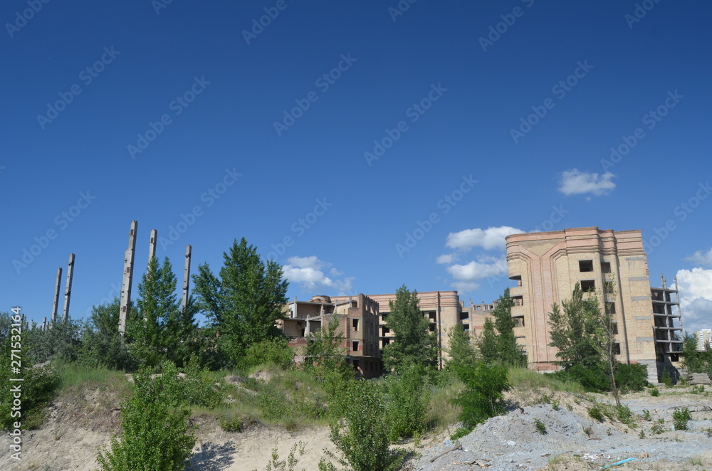 Abandoned construction site of Hospital. Abandoned at 1991,during Ukrainian undependence crisis. Kiev Region,Ukraine Abandoned construction site of Hospital. Abandoned at 1991,during Ukrainian undependence crisis. Kiev Region,Ukraine