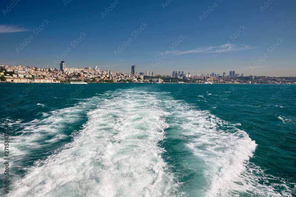 Waves from the boat.Travel of Istanbul. Turkey. 
