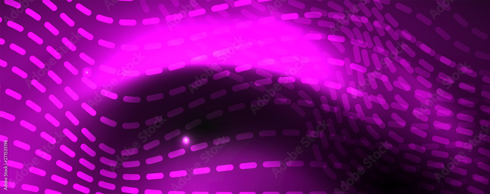 Fototapeta premium Smoky glowing waves in the dark. Dark abstract background with neon color light and wavy lines. Vector