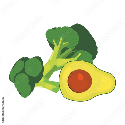 broccoli avocado fresh food icon vector ilustrate