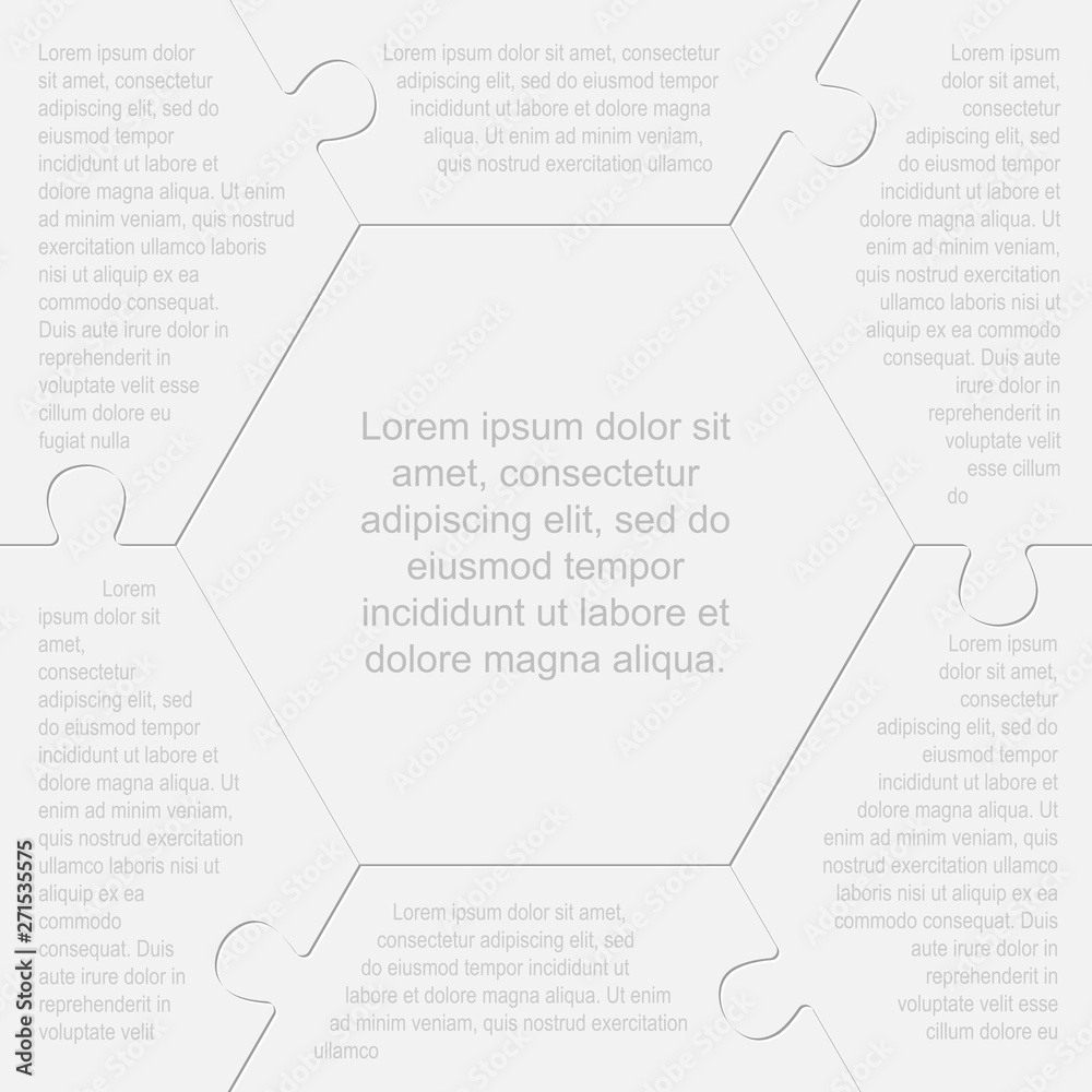 Fototapeta premium Seven pieces puzzle hexagon jigsaw info graphic.