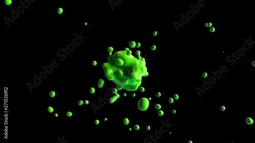 Liquid ball exploding. Green sphere made of fluid exploding and fusioning again. Alpha channel. photo