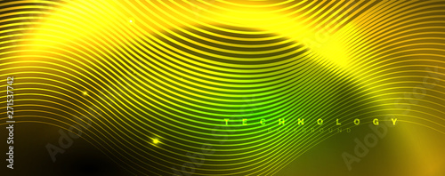 Shiny neon lines template - northern lights glowing blur lines. Futuristic style glow neon 80s disco club or night party techno template