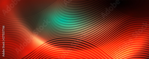 Shiny neon lines template - northern lights glowing blur lines. Futuristic style glow neon 80s disco club or night party techno template