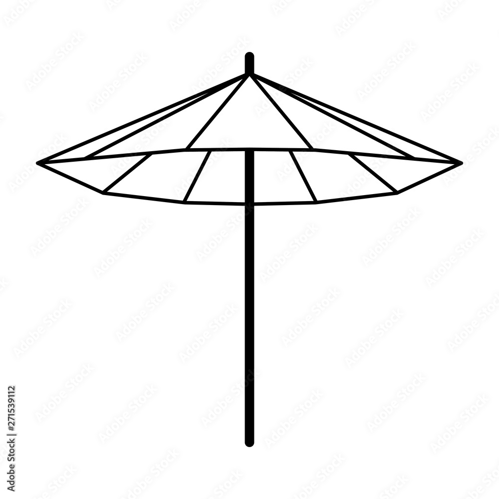 beach striped umbrella open cartoon in black and white