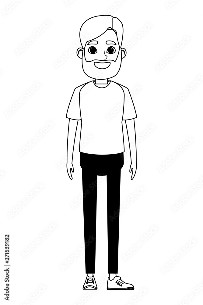 man with beard avatar cartoon character black and white man with beard avatar cartoon character black and white