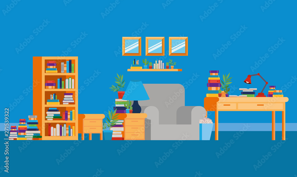 Home study room with books design