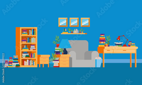 Home study room with books design