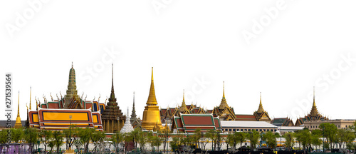 Wat pra kaew, Grand palace Temple of the Emerald Buddha full official name Wat Phra Si Rattana Satsadaram is travel destination in Bangkok ,Thailand on black background with clipping patch