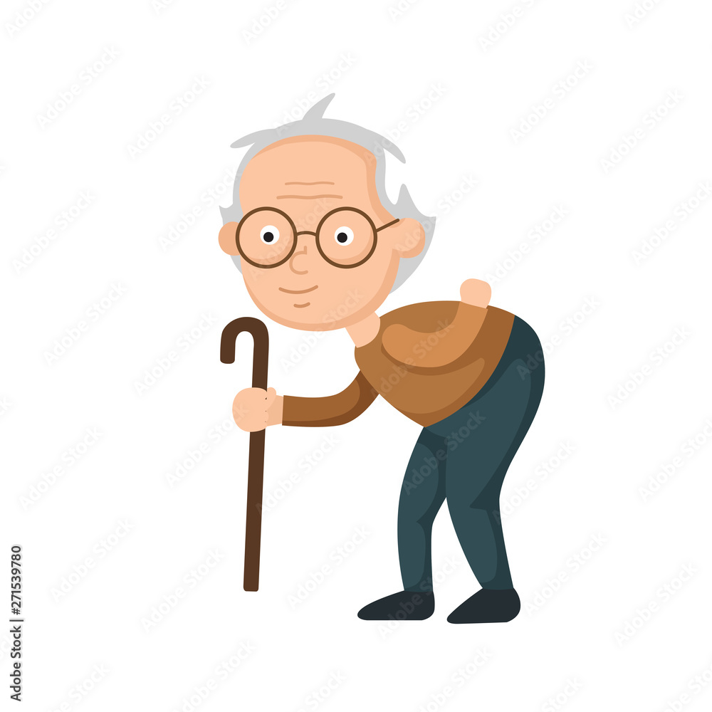 Old man walking with a cane, vector illustration Old man walking with a cane, vector illustration