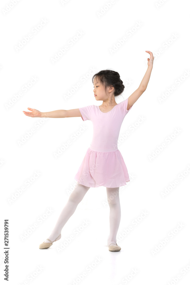 Pink dressed Asian girl in a ballet pose..