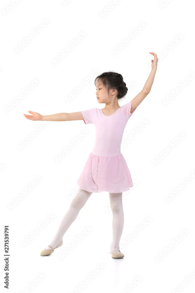 Pink dressed Asian girl in a ballet pose.. Pink dressed Asian girl in a ballet pose..