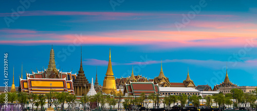 Wat pra kaew  Grand palace Temple of the Emerald Buddha full official name Wat Phra Si Rattana Satsadaram is travel destination in Bangkok  Thailand on beautiful sky background with clipping patch