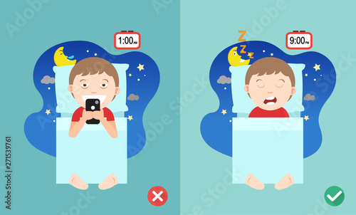 wrong and right way for kids stop using smartphone illustration vector