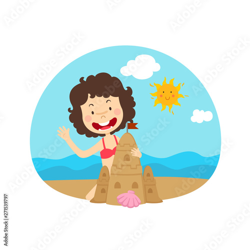 illustration of girl on the sea vector