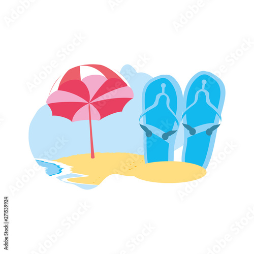 summer flip flops accessory in the beach with umbrella