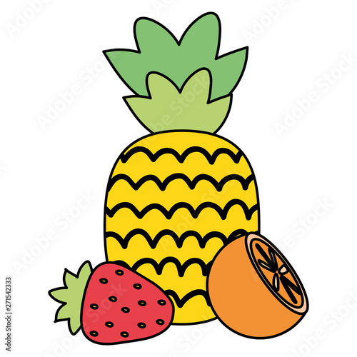 fresh pineapple with strawberry and orange