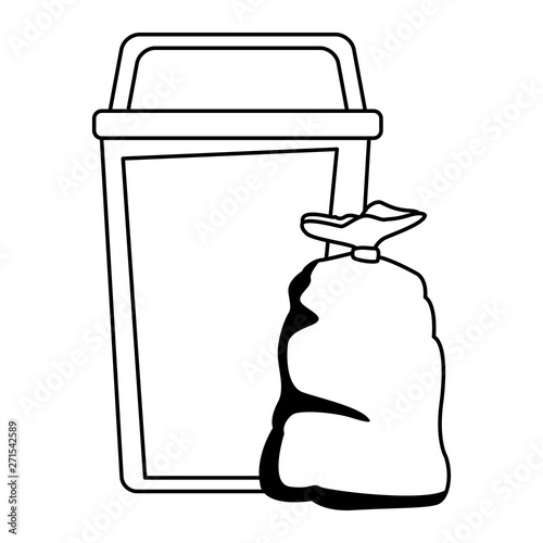 garbage can and bag icon black and white