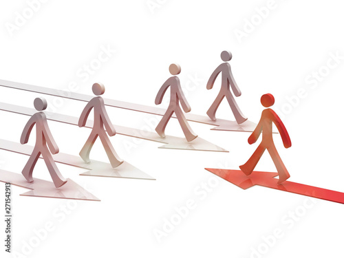 3d team with the leader moving on the arrows .leader concept .3d illustration