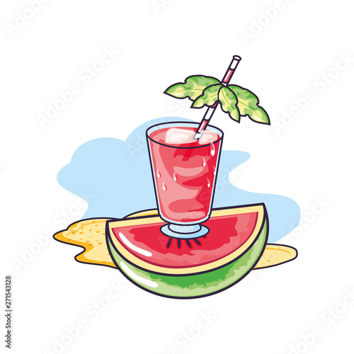 refresh juice in the beach with slice watermelon