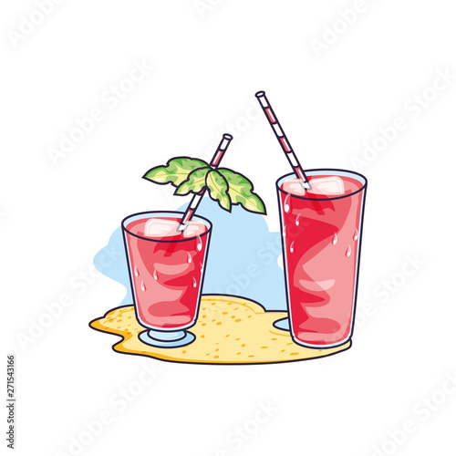 set of refresh juices in the beach