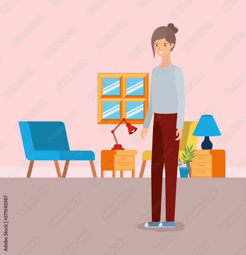 Fototapeta premium Girl in living room design